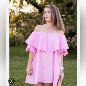 MLM Label pink gingham strapless dress size small